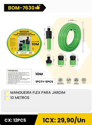 MANGUEIRA FLEX PARA JARDIM 10 METROS CX: 12PCS 1CX: 29,90/Un