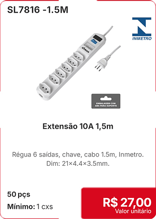 Extensão 10A 1,5m 50 pçs R$ 27.00