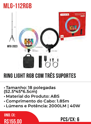 RING LIGHT RGB COM TRÊS SUPORTES 6pç=155$
