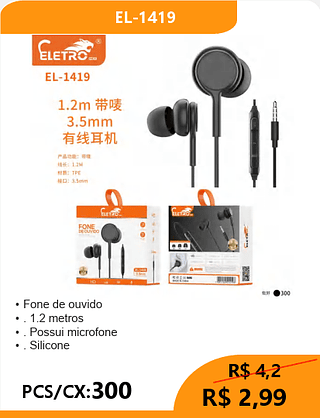 FONE DE OUVIDO PCS/CX:300 R$2,99