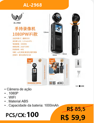 Câmera de ação PCS/CX:100 R$ 59,9