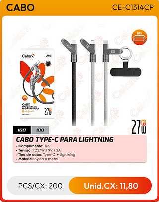 CABO TYPE-C PARA LIGHTNING PCS/CX: 200 Unid.CX: 11,80