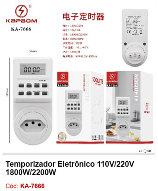 Temporizador Eletrônico 110V/220V 1800W/2200W R$ 28,8 PCS/CX: 50