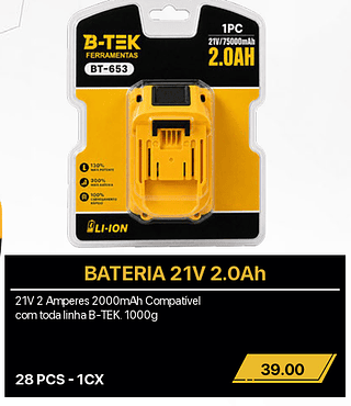 BATERIA 21V 2.0Ah 28PCS R$39.00