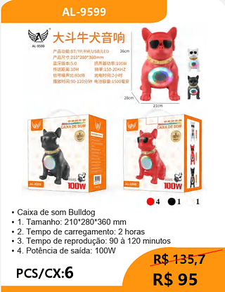 Caixa de som Bulldog PCS/CX:6 R$95