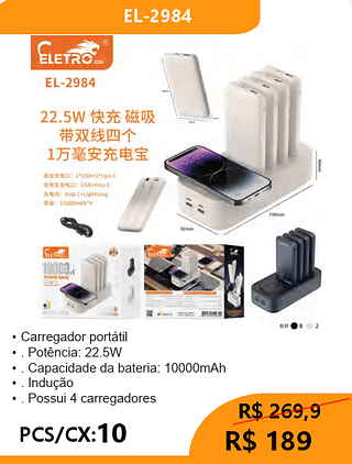 POWER BANK COM INDUÇÃO PCS/CX:10 R$189