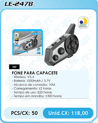 FONE PARA CAPACETE PCS/CX: 50 Unid.CX: 118,00
