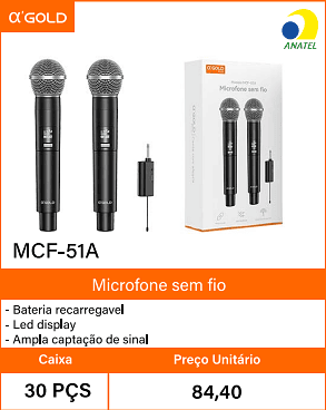 Microfone semfio Bateria recarregavel - Caixa 30 PCS Preco Unitario 84,40