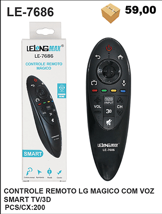 CONTROLE REMOTO LG MAGICO COM VOZ SMART TV/3D 200PÇ=59$