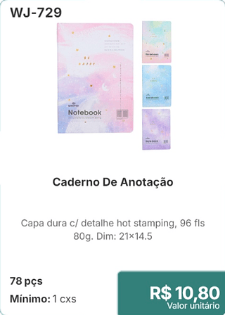 Caderno De Anotação 78 pçs R$ 10.80