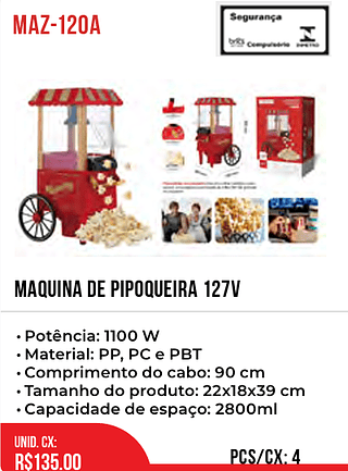MAQUINA DE PIPOQUEIRA 127v 4pç=135$
