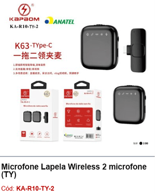 Microfone Lapela Wireless 2 microfone (TY) R$18 PCS/CX:100