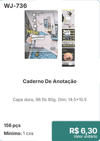 Caderno De Anotação 156 pçs R$ 6,30