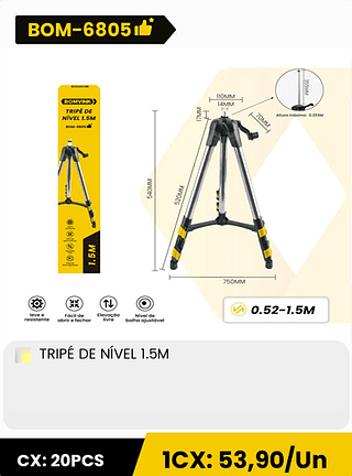 TRIPÉ DE NÍVEL 1.5M CX: 20PCS 1CX: 53,90/Un