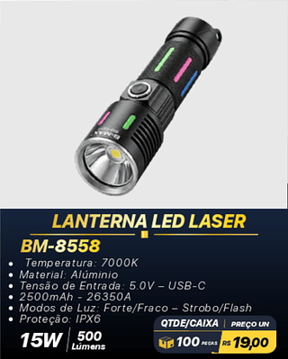 LANTERNA LED LASER 100PÇS R$19,00