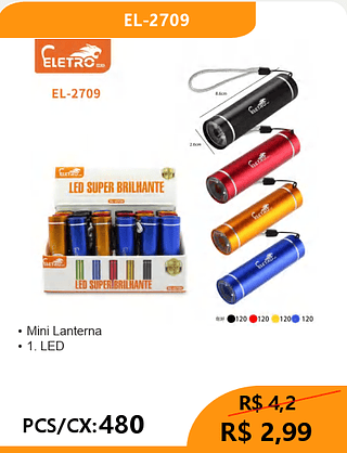Mini Lanterna PCS/CX:480 R$2,99