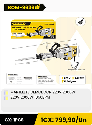 MARTELETE DEMOLIDOR 220V 2000W 220V 2000W 1850BPM CX: 1PCS 1CX: 799,90/Un