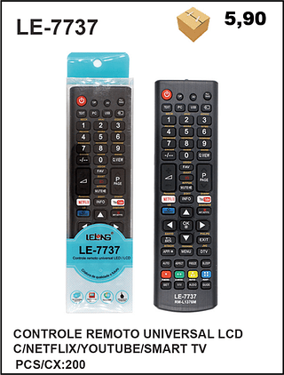 CONTROLE REMOTO UNIVERSAL LCD C/NETFLIX/YOUTUBE/SMART TV 200PÇ=5,9$