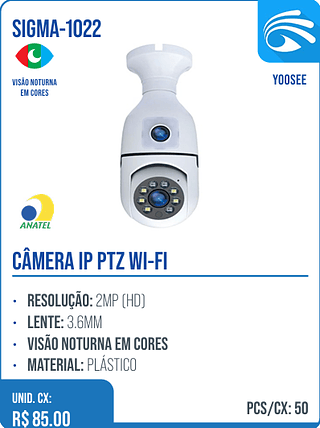 CÂMERA IP PTZ WI-FI UNID. CX: R$ 85.00 PCS/CX: 50