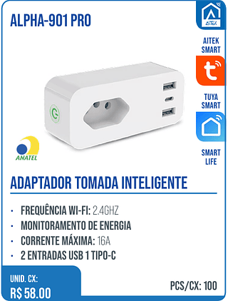 ADAPTADOR TOMADA INTELIGENTE UNID. CX: R$ 58.00 PCS/CX: 100