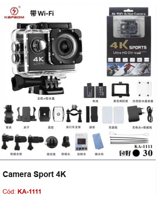 Camera Sport 4K R$ 72 PCS/Cx:30