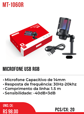 Microfone USB RGB 20pç=98$