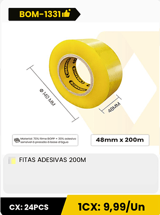FITAS ADESIVAS 200M CX: 24PCS ICX: 9,99/Un