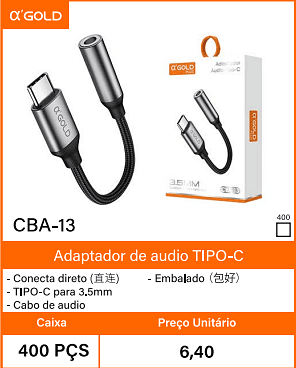 Adaptador de audio TIPO-C Caixa 400 PCS Preco Unitario 6,40