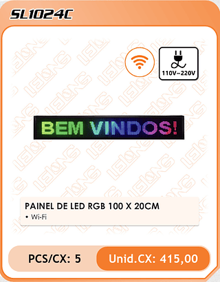 PAINEL DE LED RGB 100 X 20CM 5PÇ=415$