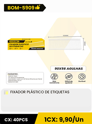 FIXADOR PLÁSTICO DE ETIQUETAS CX: 40PCS 1CX: 9,90/Un