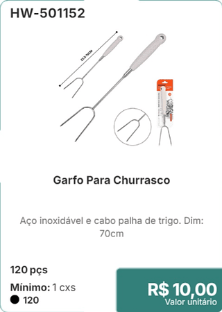 Garfo Para Churrasco 120 pçs R$ 10.00