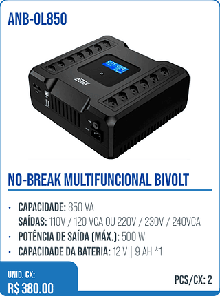 NO-BREAK MULTIFUNCIONAL BIVOLT UNID. CX: R$ 380.00 PCS/CX: 2