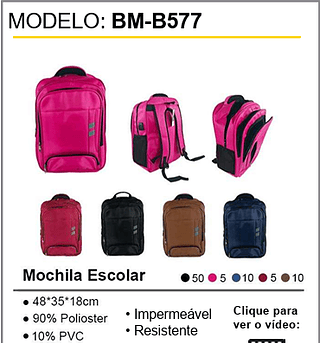 Mochila Escolar 80PCS/CX Unid.CX:36,00