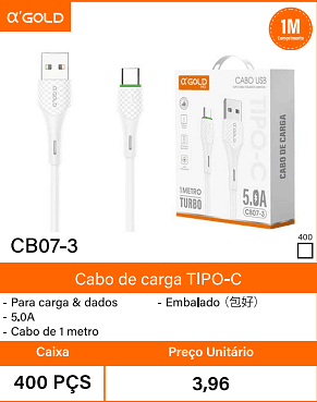 Cabo de carga TIPO-C Caixa 400 PCS Preco Unitario 3,96