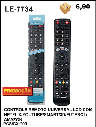 CONTROLE REMOTO UNIVERSAL LCD COM NETFLIX/YOUTUBE/SMART/3D/FUTEBOL/ AMAZON 200PÇ=6,9$