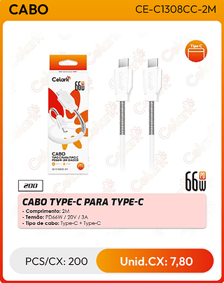 CABO TYPE-C PARA TYPE-C PCS/CX: 200 Unid.CX: 7,80