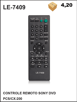 CONTROLE REMOTO SONY DVD 200PÇ=4,2$