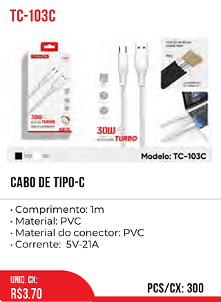 CABO DE TIPO-C 300pç=3,7$