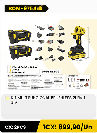 KIT MULTIFUNCIONAL BRUSHLESS 21 EM 1 21V CX: 2PCS 1CX: 899,90/Un