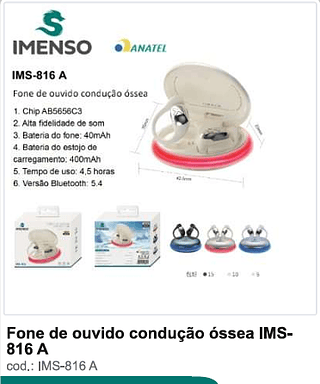 Fone de ouvido condução óssea 30PC/CX R$36