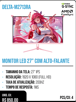 MONITOR LED 27” COM ALTO-FALANTE UNID. CX: R$ 850.00 PCS/CX: 4