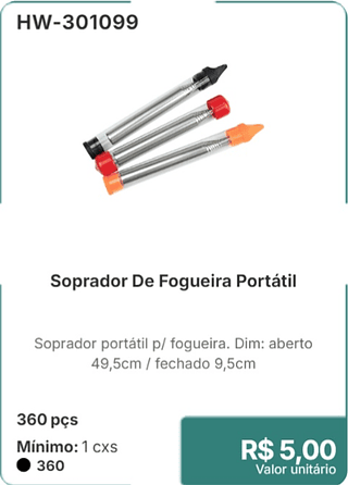 Soprador De Fogueira Portátil 360 pçs R$ 5.00