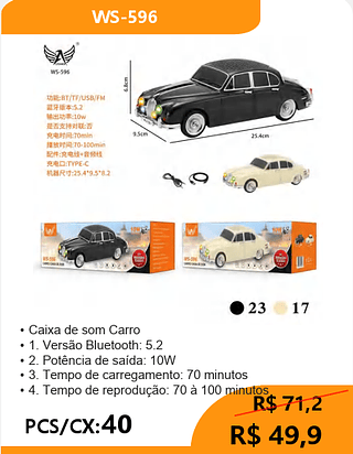 Caixa de som Carro PCS/CX:40 R$ 49,9
