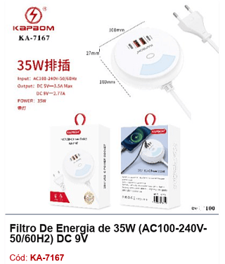 Filtro De Energia de 35W (AC100-240V 50/60H2) DC 9V R$ 7,2 PCS/cx:100