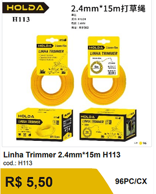 Linha Trimmer 2.4mm*15m R$ 4.95 96PC/CX