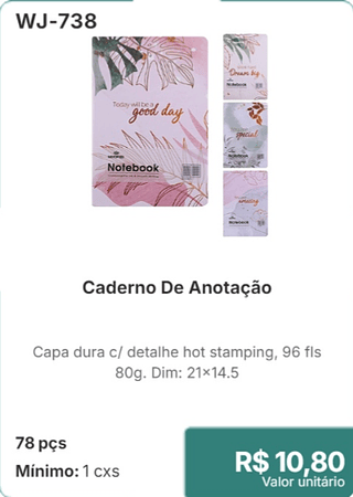 Caderno De Anotação 78 pcs R$ 10.80