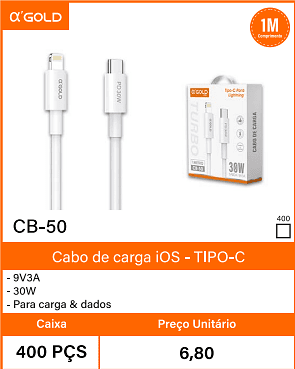 Cabo de carga i0S - TIPO-C Caixa 400 PCS Preco Unitario 6,80