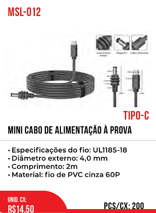 Mini Cabo De Alimentação À Prova 200pç=14,5$
