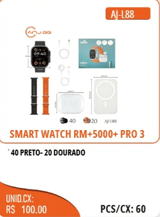 SMART WATCH RM+5000+ PRO 3 UNID.CX:RS 100.00 PCS/CX:60