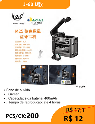 FONE BLUETOOTH PCS/CX:200 R$12